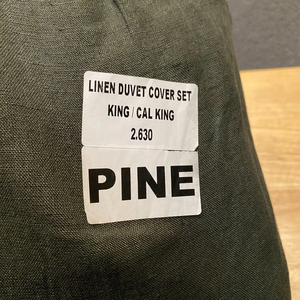 Quince European Linen Duvet Cover Set King/Cal King Pine Green with Shams
